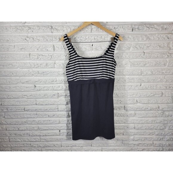 Lands End Womens Swim Top 16 Black Stripe Adjustable Wide Strap STR123E - Picture 1 of 8